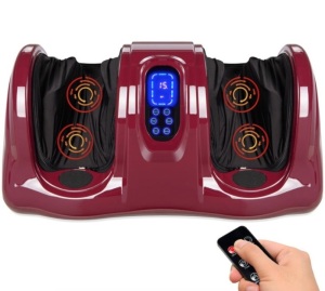 Therapeutic Foot Massager w/ High Intensity Rollers, Remote, 3 Modes, Burgundy