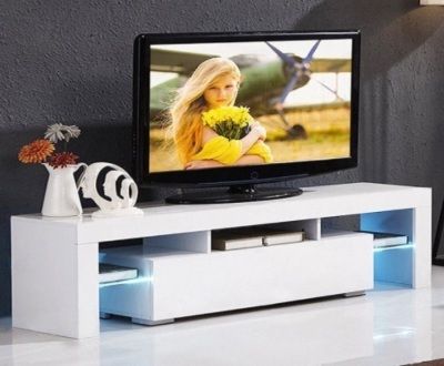 Entertainment Center with LED Shelf and Drawers, White, Missing Hardware