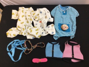 Bundle of Pet Supplies-3 Shirts(M), 2 Harnesses, Collar, 2 Leashes