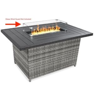 Wicker Propane Fire Pit Table, 50,000 BTU 52in - No Glass Wind Guard