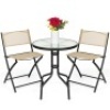 3-Piece Bistro Set w/ Glass Table, 2 Foldable Chairs
