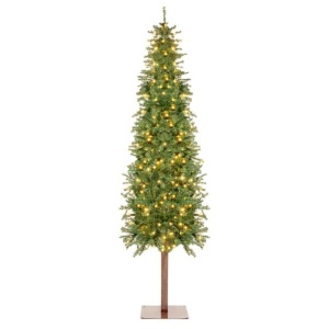 Pre-Lit Artificial Alpine Slim Pencil Christmas Tree w/ LED Lights, Stand, 6ft