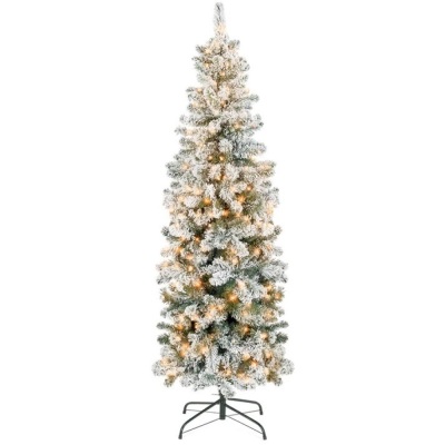 6ft Pre-Lit Snow Flocked Artificial Pencil Christmas Tree