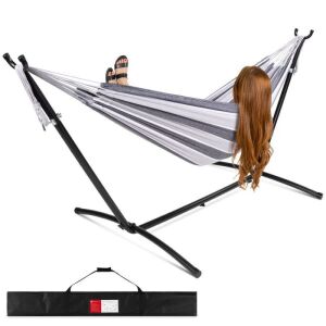 2-Person Brazilian-Style Double Hammock w/ Carrying Bag and Steel Stand 