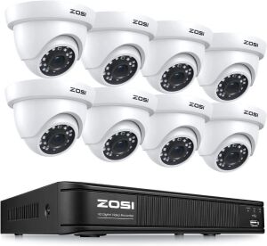 ZOSI 1080p Security Camera System, H.265+ 5MP Lite 8 Channel DVR with 8 x 1080p Weatherproof Dome Camera, Remote Access, No Hard Drive