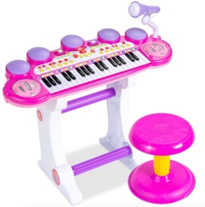 37-Key Kids Electric Keyboard w/ Microphone, Stool, Pink
