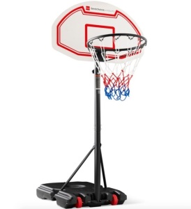 Kids Height-Adjustable Basketball Hoop, Portable Backboard System w/ Wheels, White Backboard