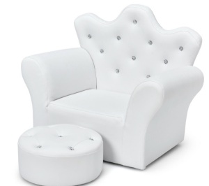 White Upholstered Child's Accent Chair, Ottoman