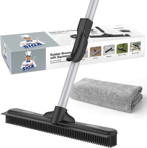 MR.SIGA Pet Hair Removal Rubber Broom with Built in Squeegee, Used