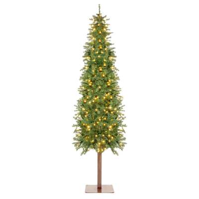 Pre-Lit Artificial Alpine Slim Pencil Christmas Tree w/ LED Lights, Stand