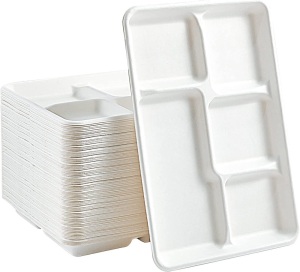 Vplus 100% Compostable 5 Compartment Plates, 100 Pack