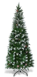 5 ft. Snow Flocked Unlit Artificial Pencil Christmas Tree Hinged with Pine Cones