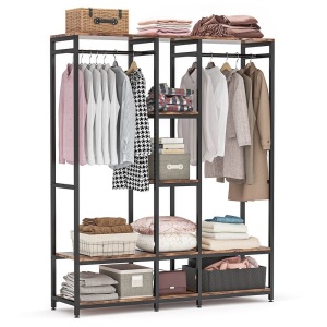 Tribesigns Free Standing Closet Organizer Storage Shelves Double Rod 