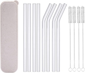 Set of 8 Reusable Glass Drinking Straws