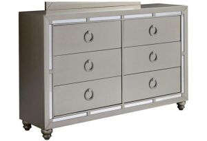 Global Furniture Riley 6 Drawer Dresser w/ Mirror Accents 