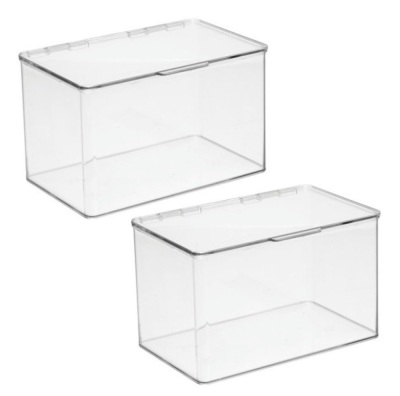 Set of 2 mDesign Plastic Stackable Boxes with Attached Lid