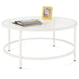 Round Tempered Glass Coffee Table w/ Steel Frame