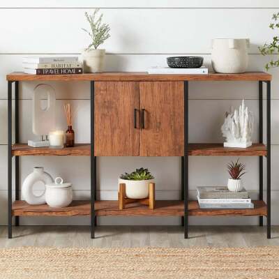 3-Tier Shelf Console Table w/ Cabinet, Non-Scratching Feet