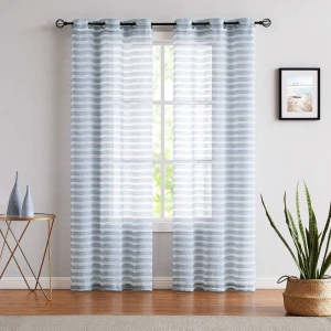 Blue Sheer Stripe Curtains 40x84 inch, 2 Panels