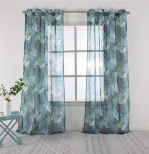 2 Panels Linen Sheer Tropical Curtains, 52x84