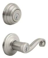 Lido Satin Nickel Exterior Entry Door Handle and Single Cylinder Deadbolt