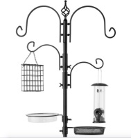 4-Hook Bird Feeding Station, Steel Feeder Stand w/ 2 Bird Feeders - 91in, Black, May Be Missing Hardware