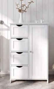 Floor Cabinet with Adjustable Shelf and 4 Drawers, White