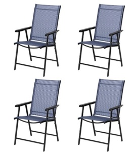 VINGLI Set of 4 Folding Chairs with Arms, Blue