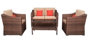 4 Pieces Patio Rattan Furniture Set