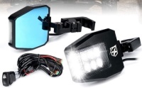 Xprite Aluminum UTV Side View Mirrors with Clears Lens LED Spot Lights fit 1.5-2" Roll Bar Cage - Appears New, Untested