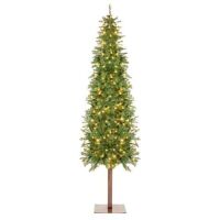 7.5'&nbsp;Pre-Lit Artificial Alpine Slim Pencil Christmas Tree w/ LED Lights, Stand&nbsp;