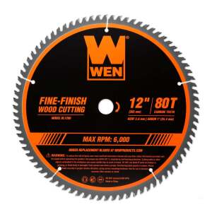 WEN BL1280 12-Inch 80-Tooth Fine-Finish Professional Woodworking Saw Blade for Miter Saws and Table Saws