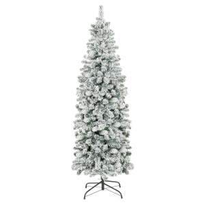 Snow Flocked Artificial Pencil Christmas Tree w/ Stand