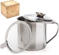 Aulett Home Stainless Steel Bacon Grease Container With Strainer, 1.25 Qt - Appears New