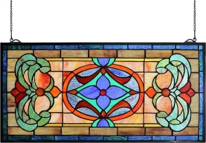 Large Horizontal Transom Stained Glass Panel, 26" X 12.8" 