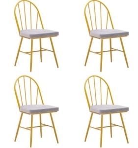 SSLine Dining Chair Set of 4, Gold w/ Gray Cushion