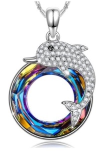 Dolphin Fairy Volcano Pendant Necklace, Crystals from Swarovski