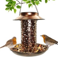 IWNTWY Heavy Duty Copper&nbsp;Hanging Wild Birdfeeder with Solar&nbsp;Light - Appears New&nbsp;