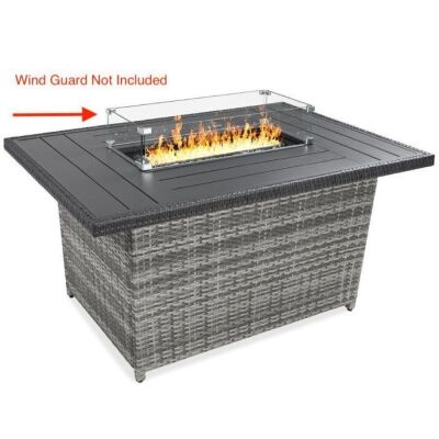 Wicker Propane Fire Pit Table, 50,000 BTU, 52in - No Glass Wind Guard