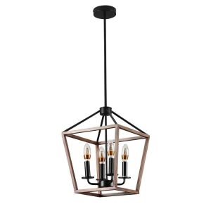 4-Light Farmhouse Geometric Metal Lampshade Chandelier