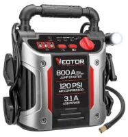 800 Peak Amp Jump Starter, 120 PSI Air Compressor, Three USB Charging Ports, Rechargeable