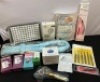 Bundle of Beauty Supplies -Makeup Bag, Mirror Fan, Moisturizing Socks, Tweezer Set, Scalp Brush, Heatless Curls Maker, Bra Strap Clips, 3 Pks Tattoo Lipsticks, Clay Mask Stick, Thinning Shears