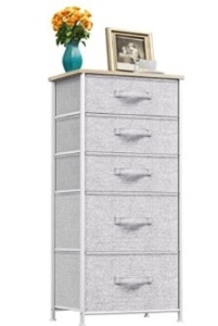 YITAHOME Tall 5 Drawer Dresser - Steel Frame, Wooden Top & Easy Pull Fabric Bins, Grey