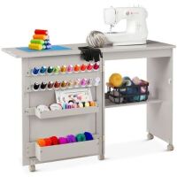 Folding Sewing Table Multipurpose Craft Station & Side Table w/ Wheels&nbsp;