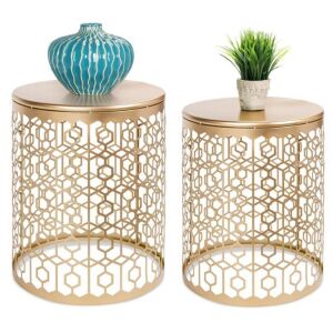 Set of 2 Decorative Round Side Accent Table Nightstands w/ Nesting Design 