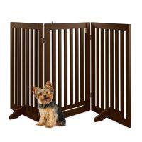 31.5in 3-Panel Freestanding Wooden Pet Gate w/ Door, Support Feet&nbsp;