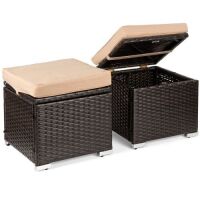 Set of 2 Wicker Ottomans, Multipurpose w/ Removable Cushions, Steel Frame&nbsp;