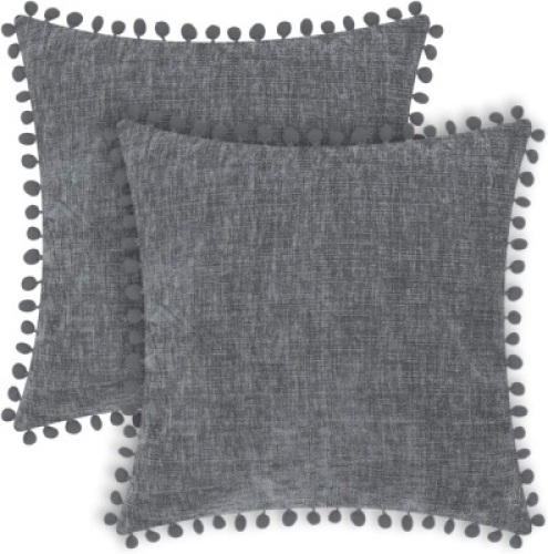 2 pk CaliTime&nbsp;Soft Chenille Pillow Covers with Pom Poms,&nbsp;22 x 22"