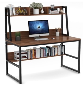 Tribesigns 47.24-in Brown Modern Computer Desk, Hutch Included