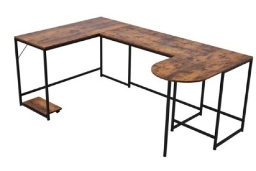 Multifunctional U-Shaped Computer Desk w/ Adjustable Foot Pad, Brown